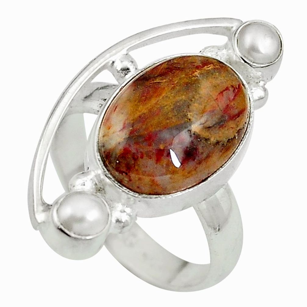 Natural brown pietersite (african) pearl 925 silver ring size 7 d27261