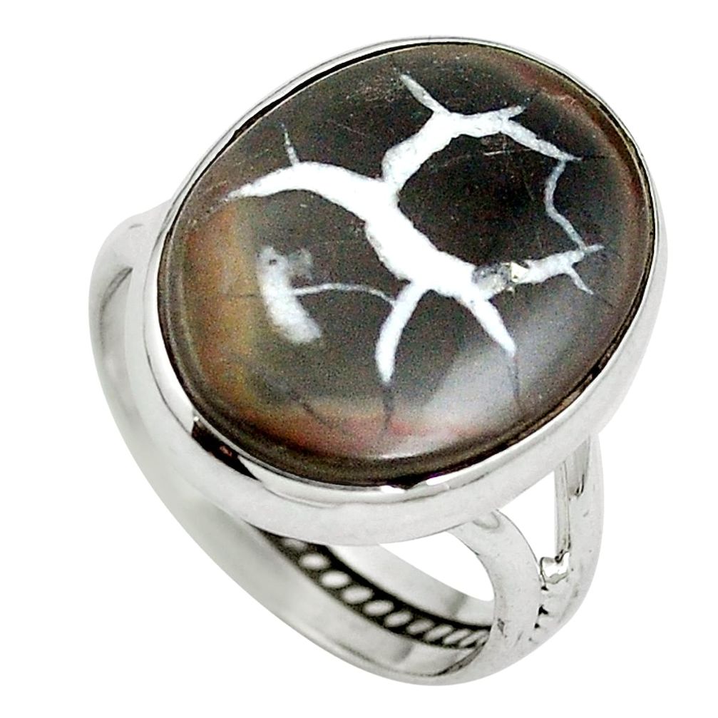 Natural black septarian gonads 925 sterling silver ring size 8.5 d27263