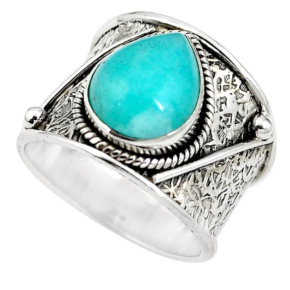 Natural green peruvian amazonite 925 sterling silver ring size 9 d27265