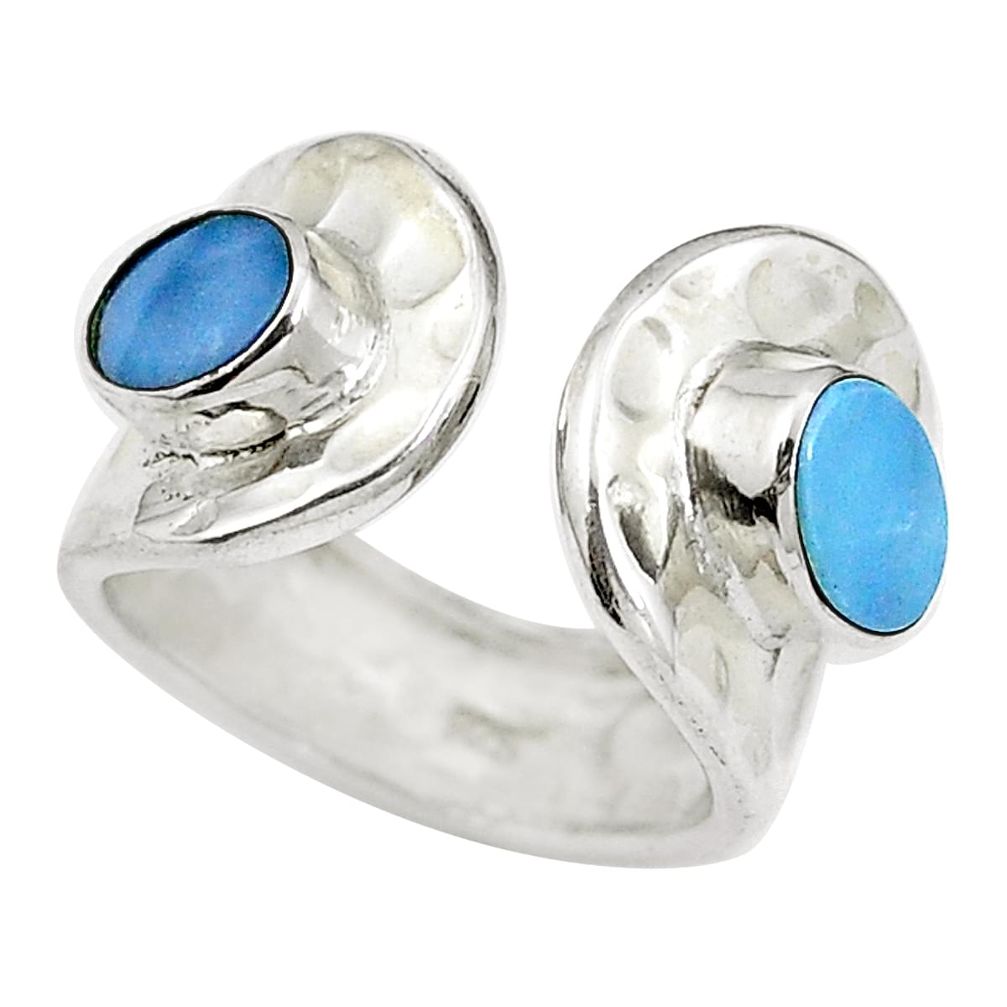 Natural blue doublet opal australian 925 silver ring size 5 d27277