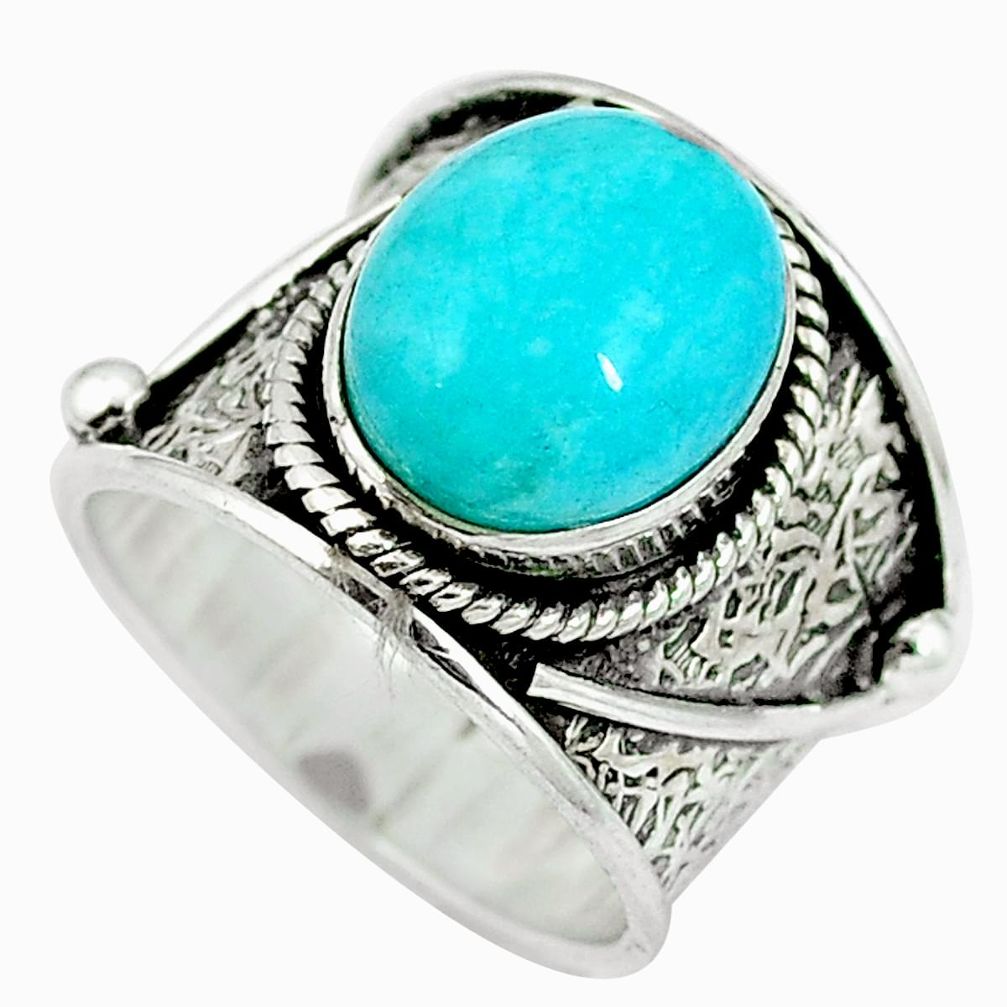 Natural green peruvian amazonite 925 sterling silver ring size 6 d27279