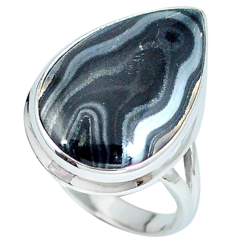 Natural black psilomelane (crown of silver) 925 silver ring size 7.5 d27281