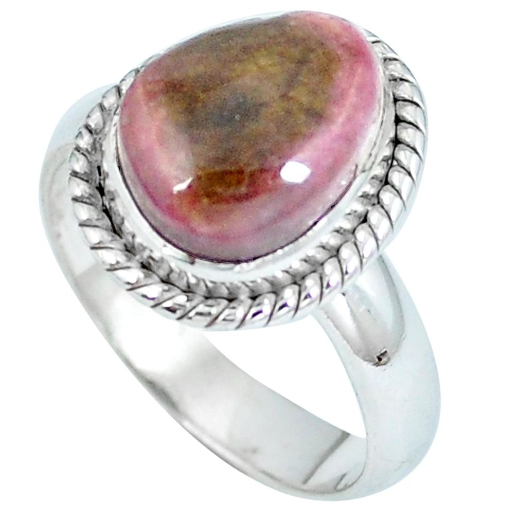 Natural pink bio tourmaline 925 sterling silver ring size 7 d27291