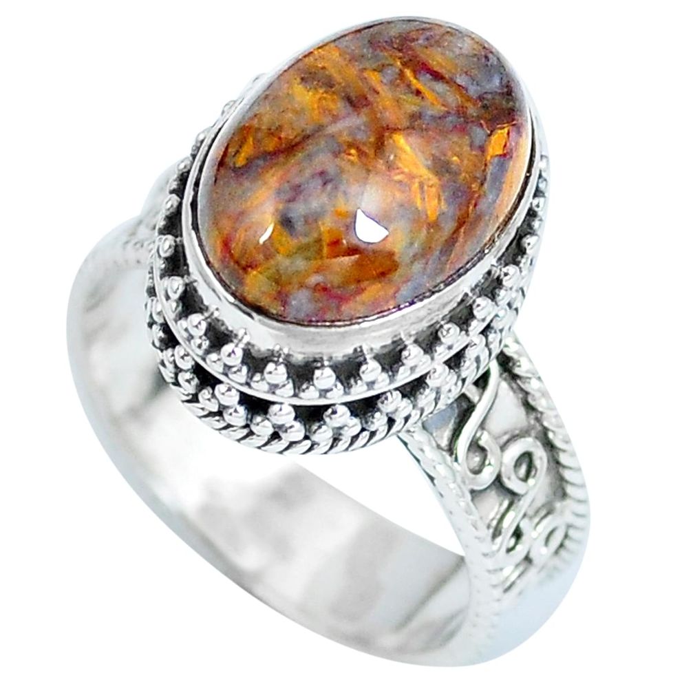 Natural brown pietersite (african) 925 silver ring jewelry size 8.5 d27292