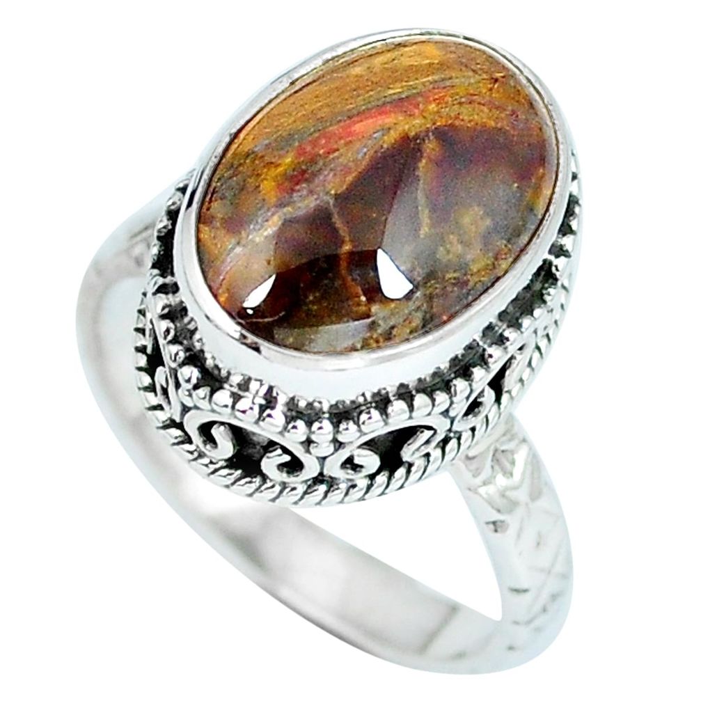 925 sterling silver natural brown pietersite (african) ring size 7.5 d27294