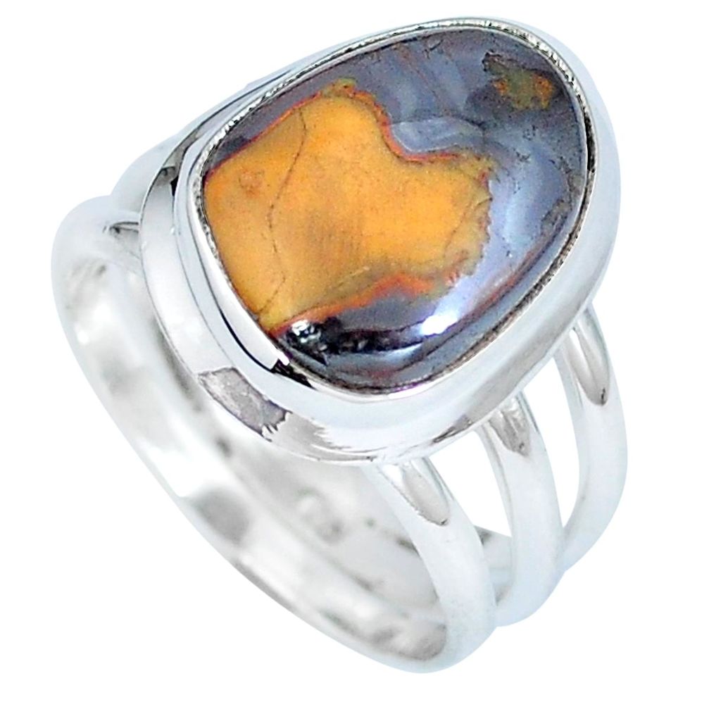 Natural brown boulder opal 925 sterling silver ring size 7.5 d27295
