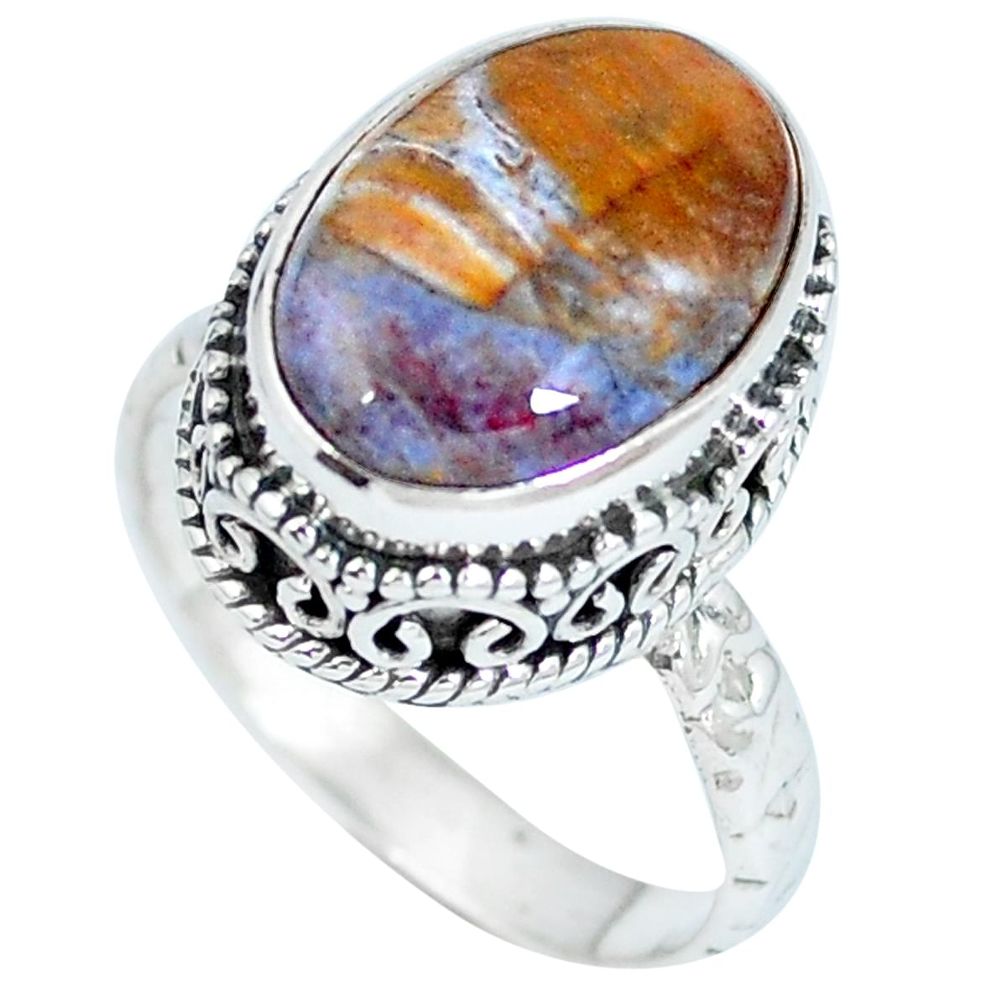 Natural brown pietersite (african) 925 silver ring jewelry size 7.5 d27298