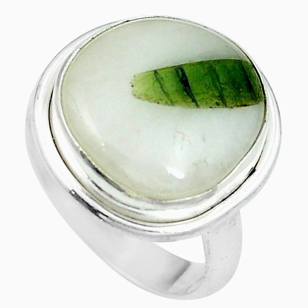 Natural green tourmaline in quartz 925 silver ring size 7.5 d27341