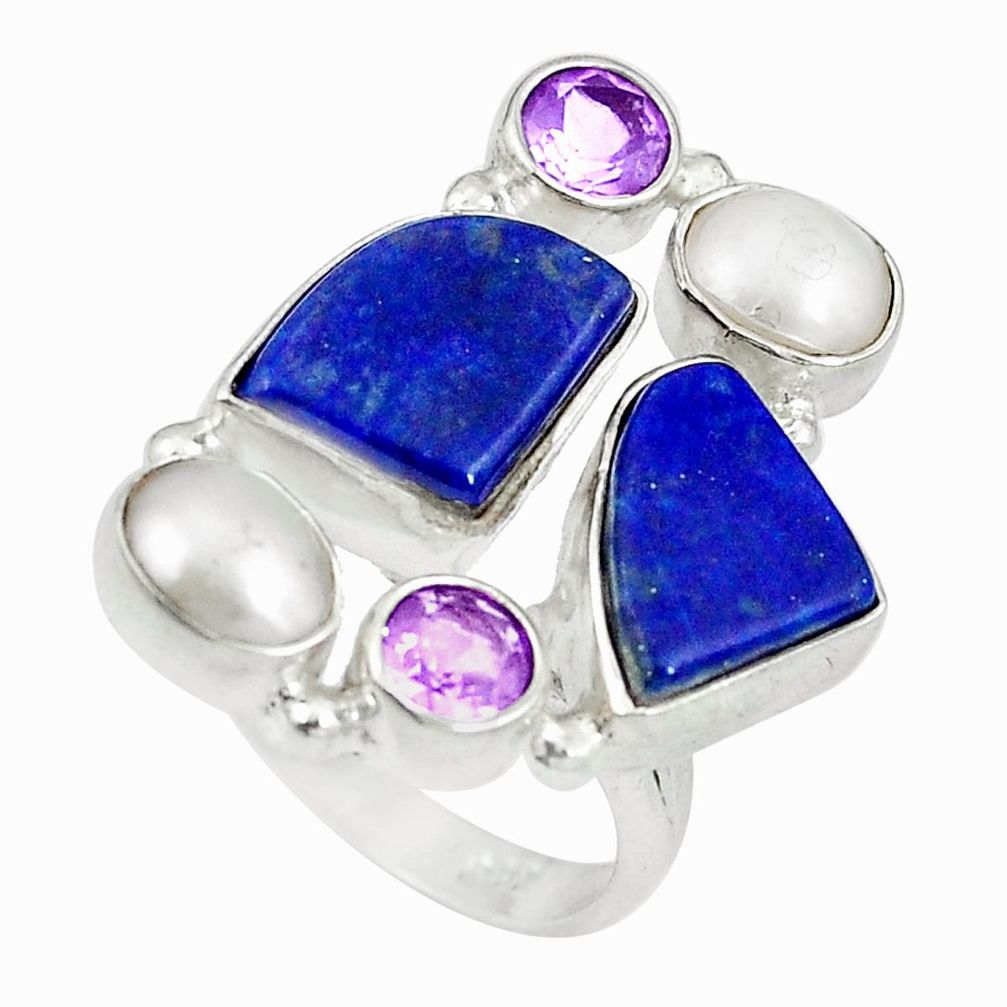 925 silver natural blue lapis lazuli purple amethyst ring size 7 d27345