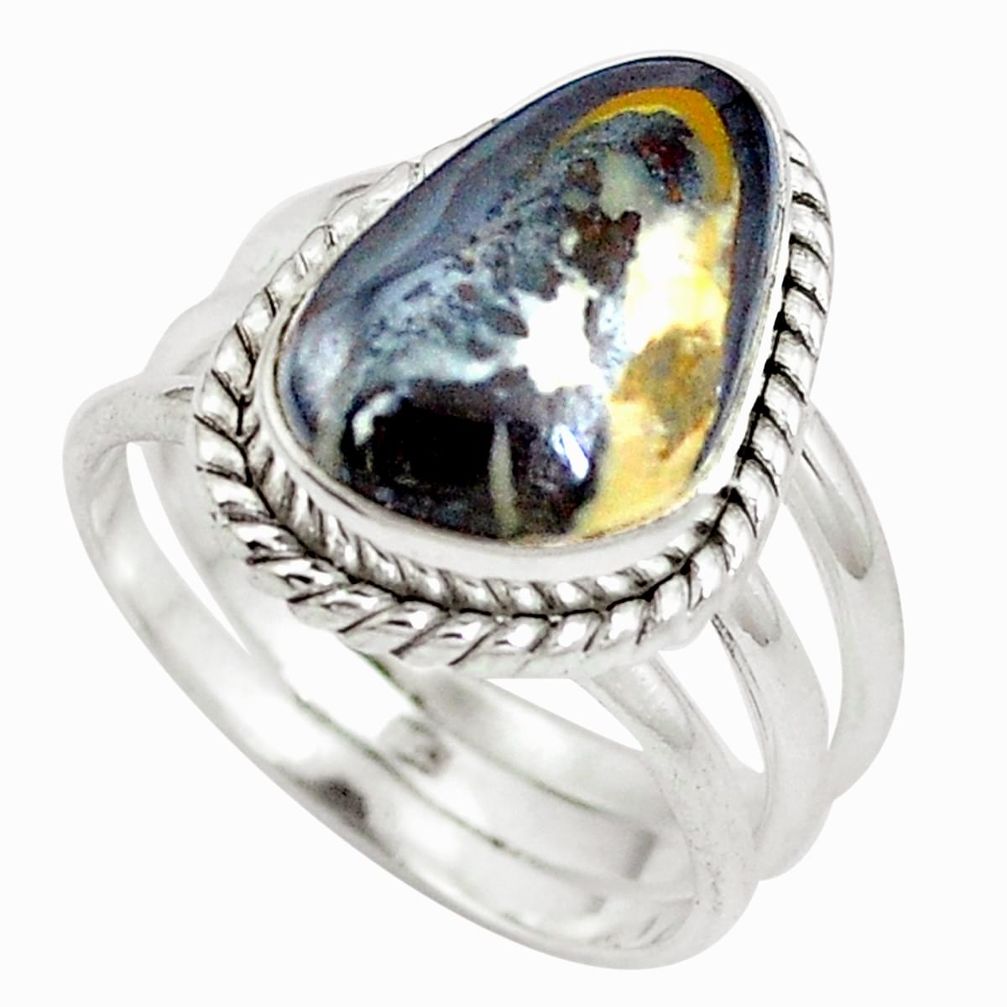 Natural brown boulder opal 925 sterling silver ring size 8 d27347