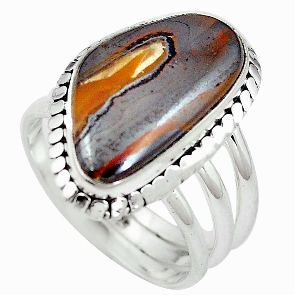 Natural brown boulder opal 925 sterling silver ring size 8 d27349
