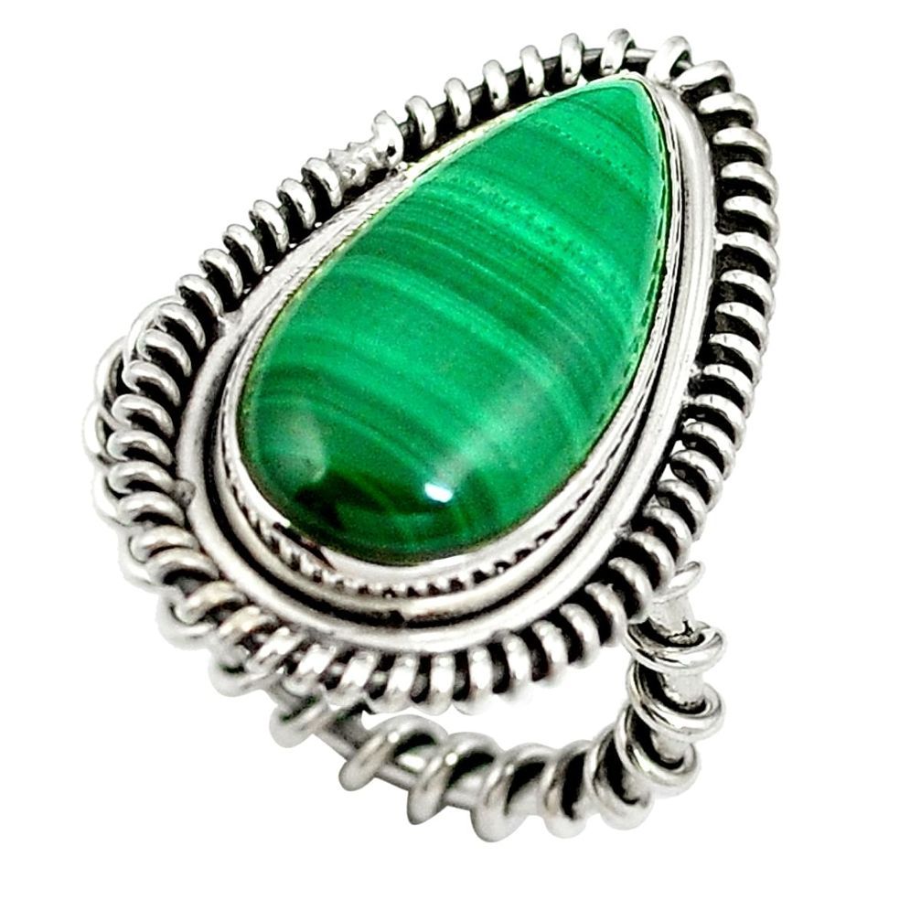 Natural green malachite (pilot's stone) 925 silver ring size 4.5 d27369