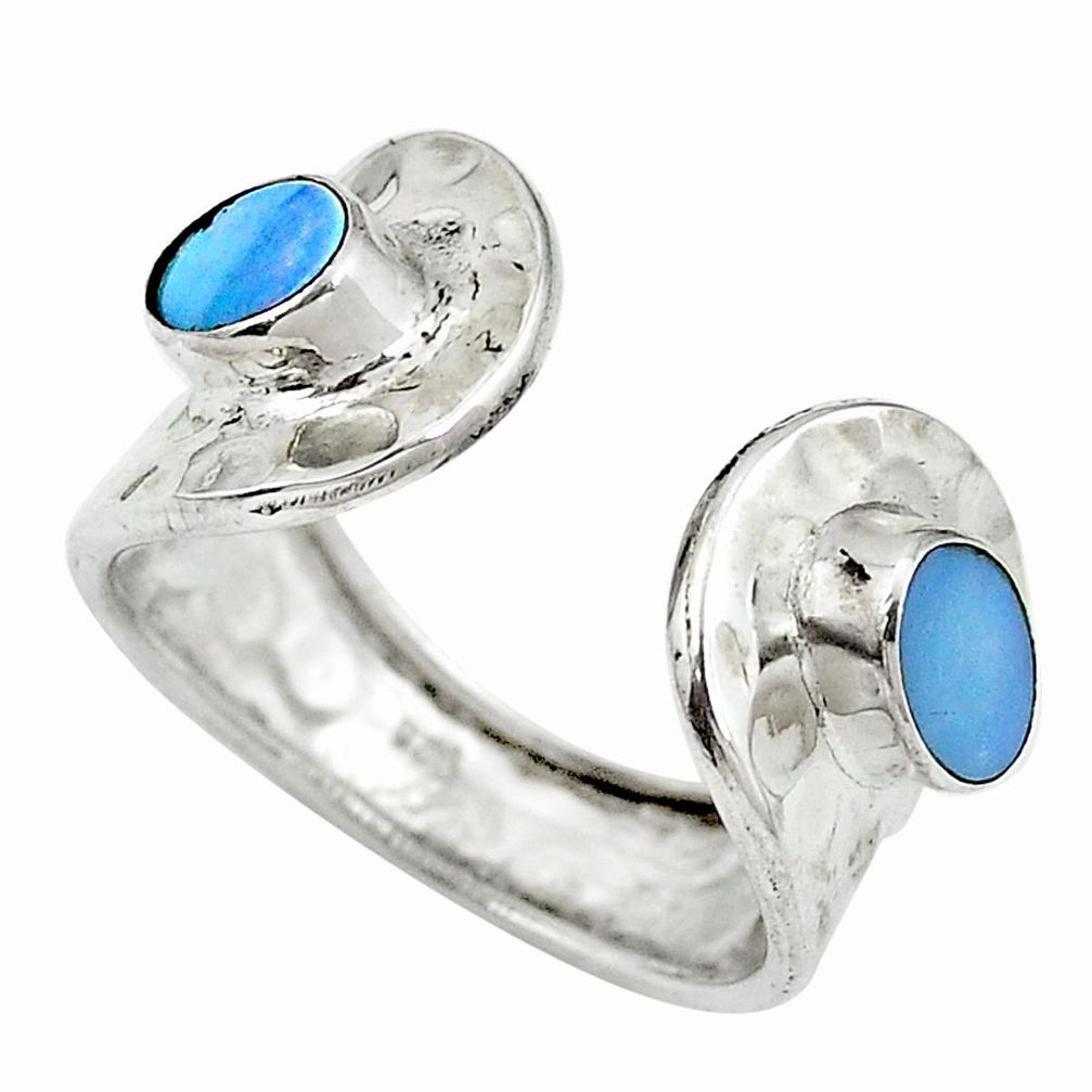 Natural blue doublet opal australian 925 silver adjustable ring size 8 d27380