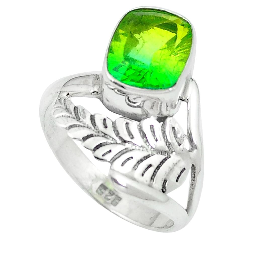 Green tourmaline (lab) 925 sterling silver ring jewelry size 7 d27402