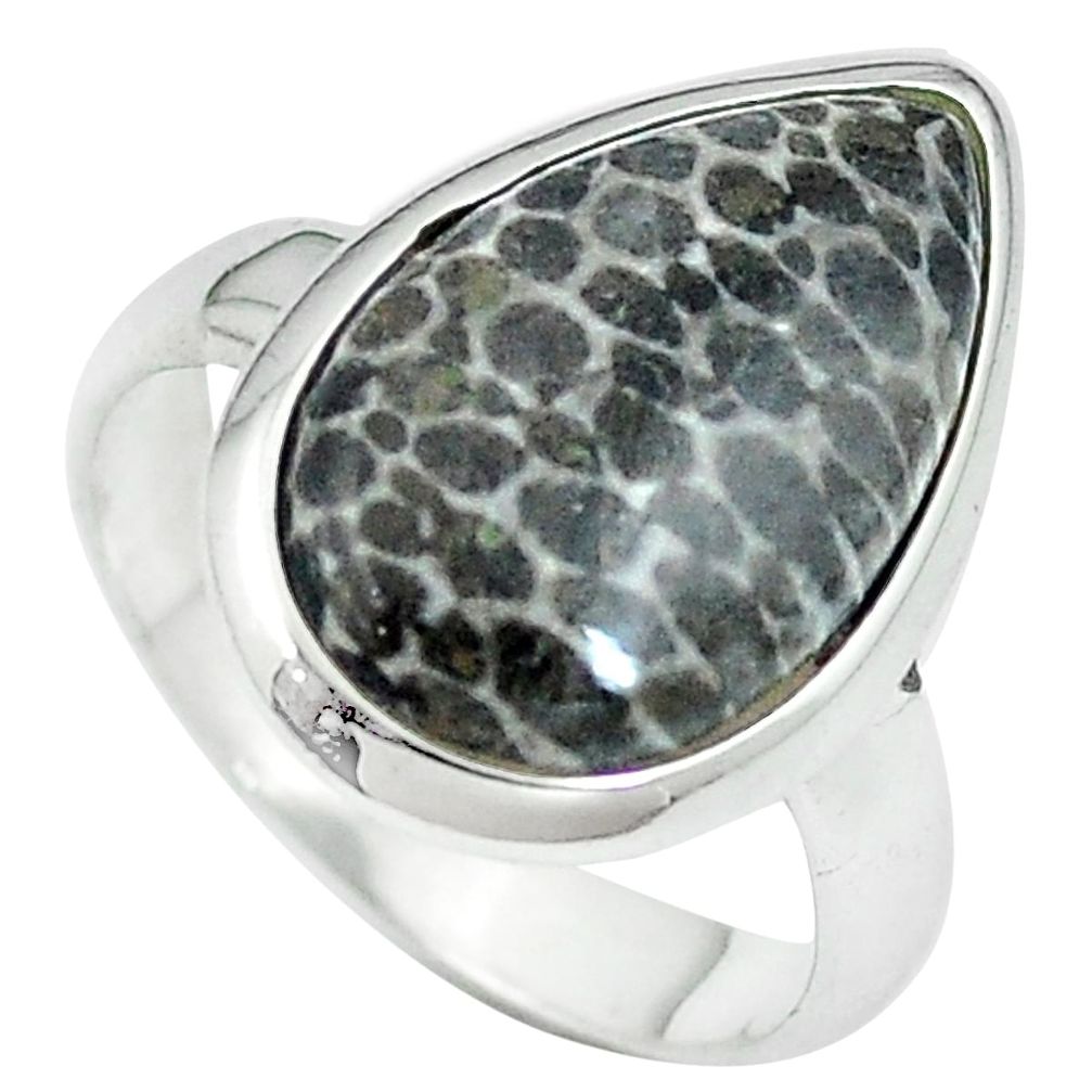 Natural black stingray coral from alaska 925 silver ring size 6.5 d27408