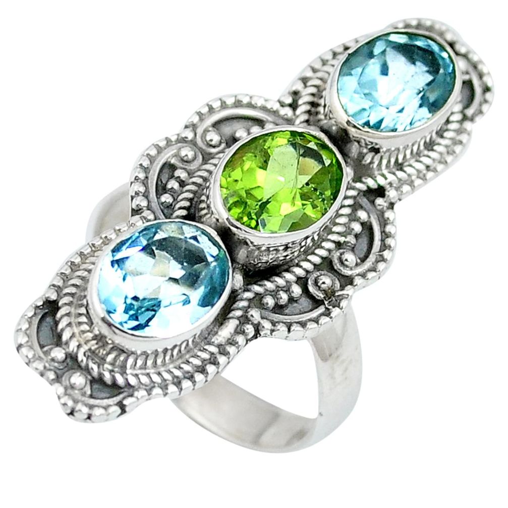 Natural green peridot topaz 925 sterling silver ring size 6.5 d27421