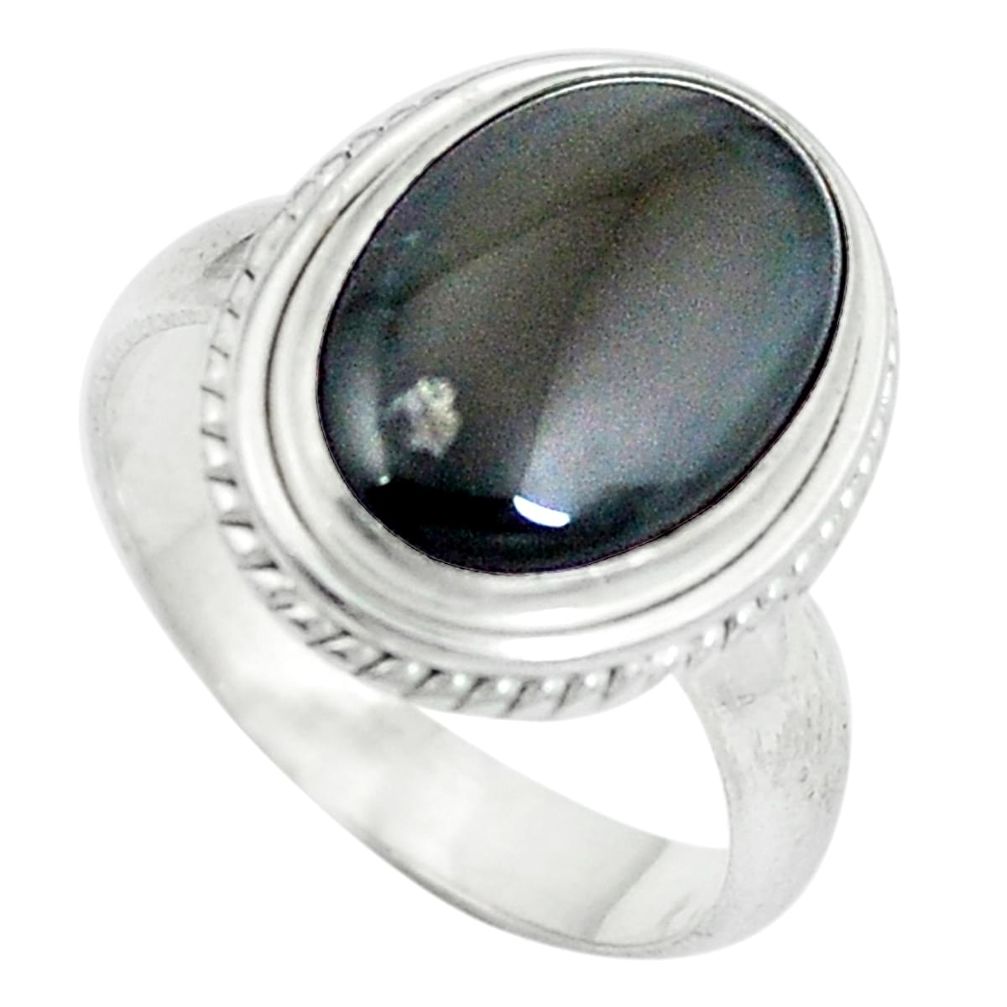 Natural black obsidian eye 925 sterling silver ring jewelry size 7 d27437