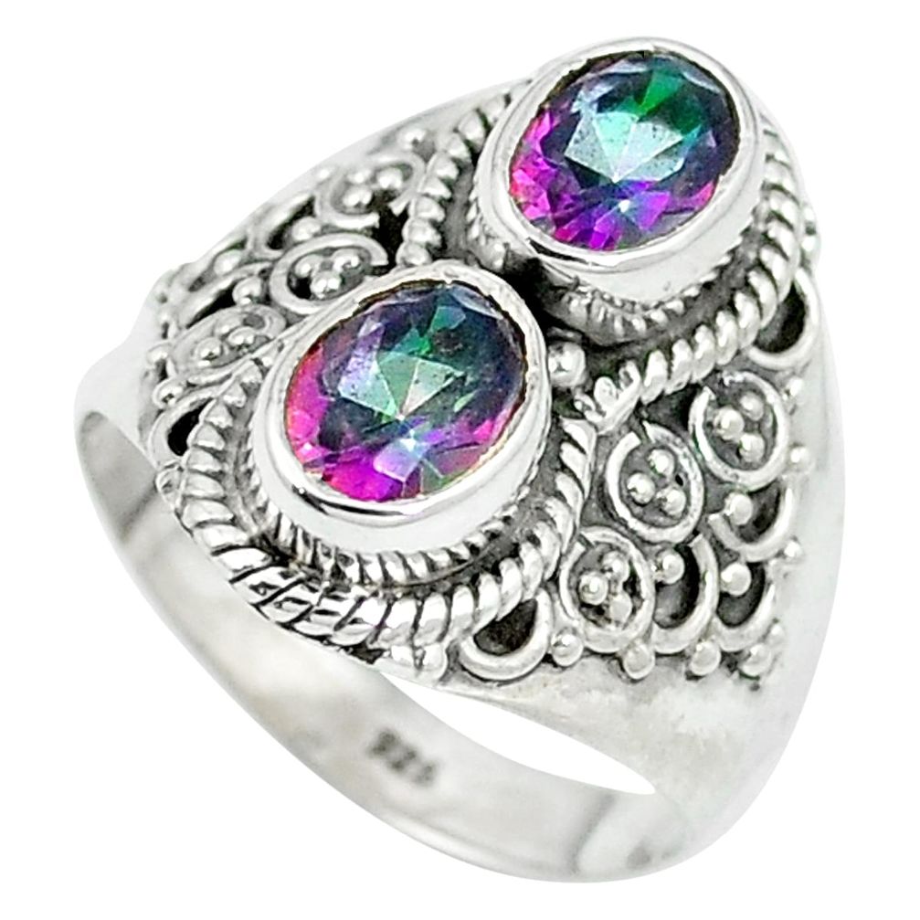 Multi color rainbow topaz 925 sterling silver ring jewelry size 7 d27439