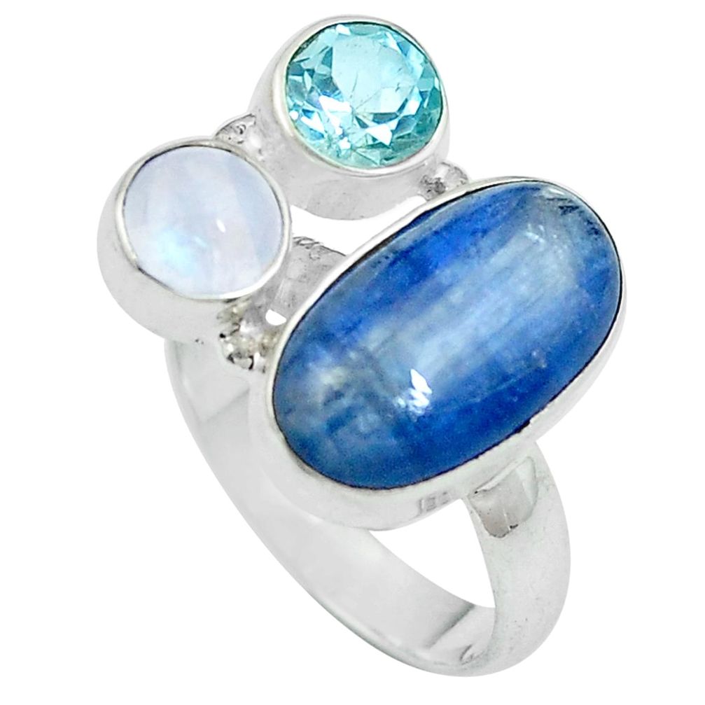 Natural blue kyanite moonstone 925 sterling silver ring size 6.5 d27444