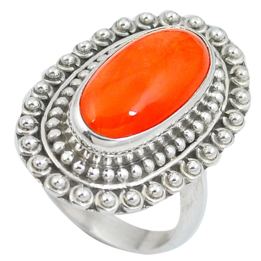 Natural orange cornelian (carnelian) 925 silver ring size 7 d27469
