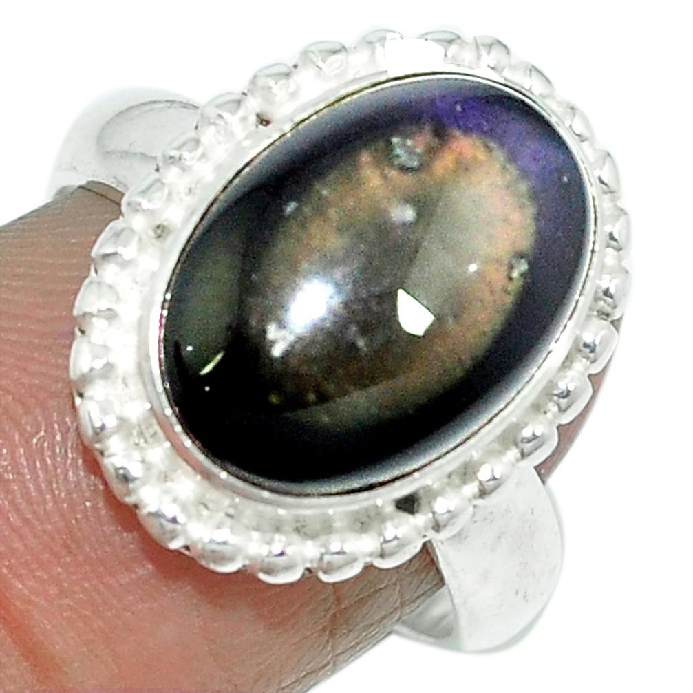 925 sterling silver natural rainbow obsidian eye oval ring size 7 d27480