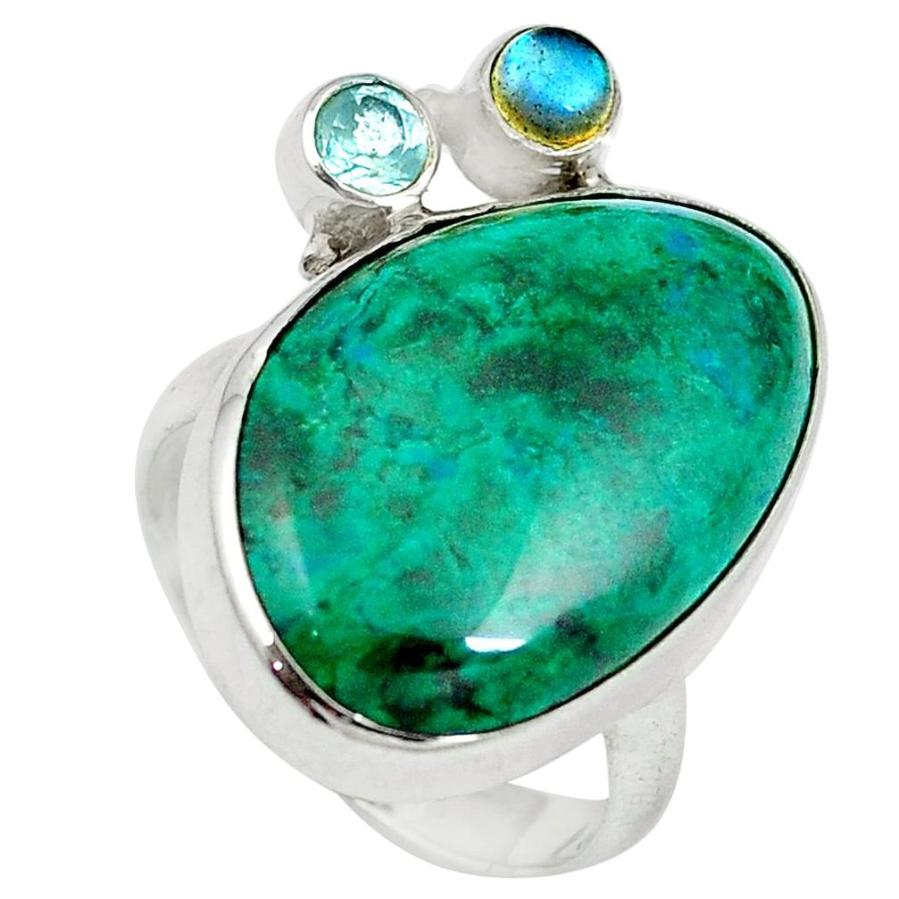 Natural blue chrysocolla labradorite 925 silver ring jewelry size 7.5 d27481