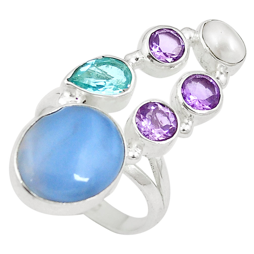 Natural blue owyhee opal amethyst 925 silver ring jewelry size 8 d27483