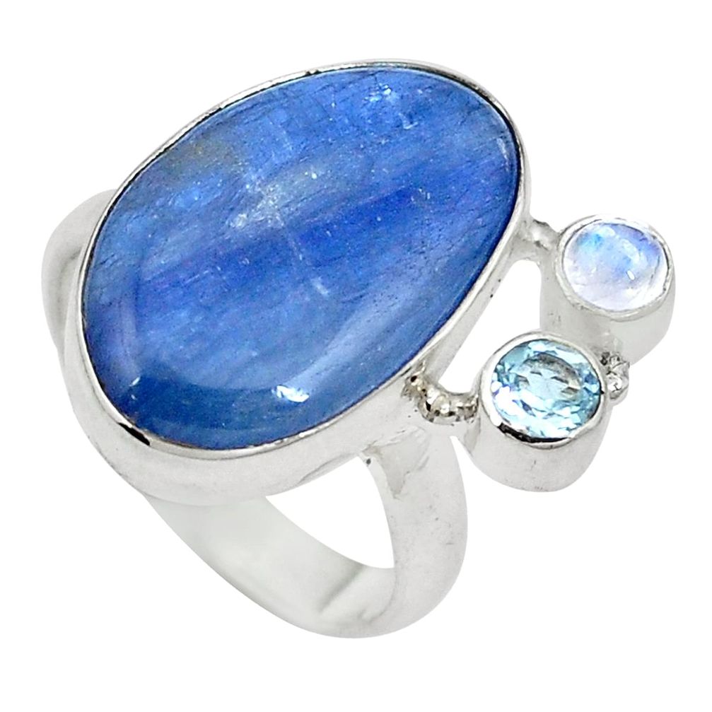 Natural blue kyanite moonstone 925 sterling silver ring size 7.5 d27486