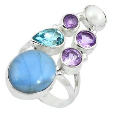 Natural blue owyhee opal amethyst 925 silver ring size 6 d27490