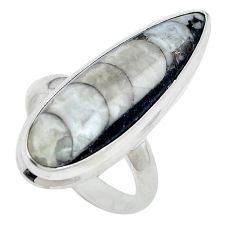 Natural black orthoceras 925 sterling silver ring jewelry size 8 d27491