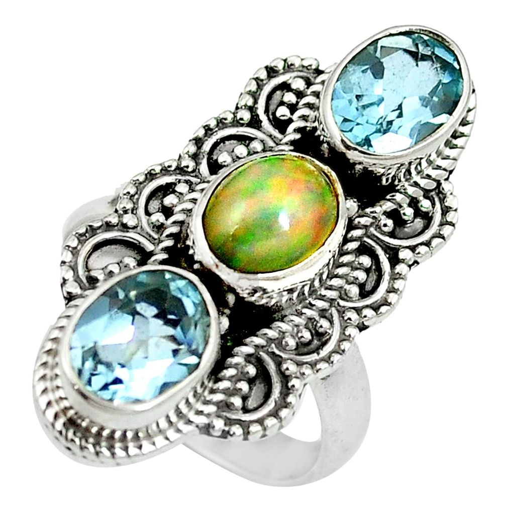 925 silver natural multi color ethiopian opal topaz ring size 6 d27516