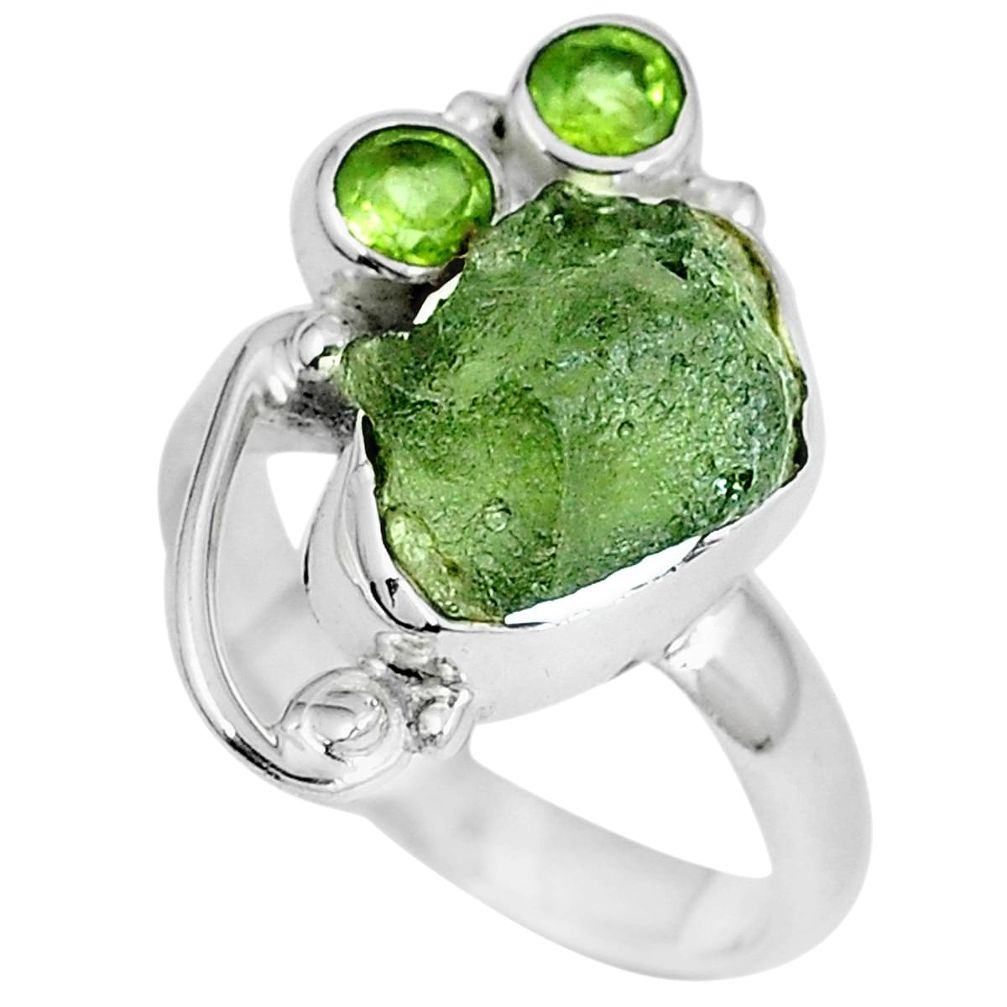 Natural green moldavite (genuine czech) 925 silver ring size 7 d27998