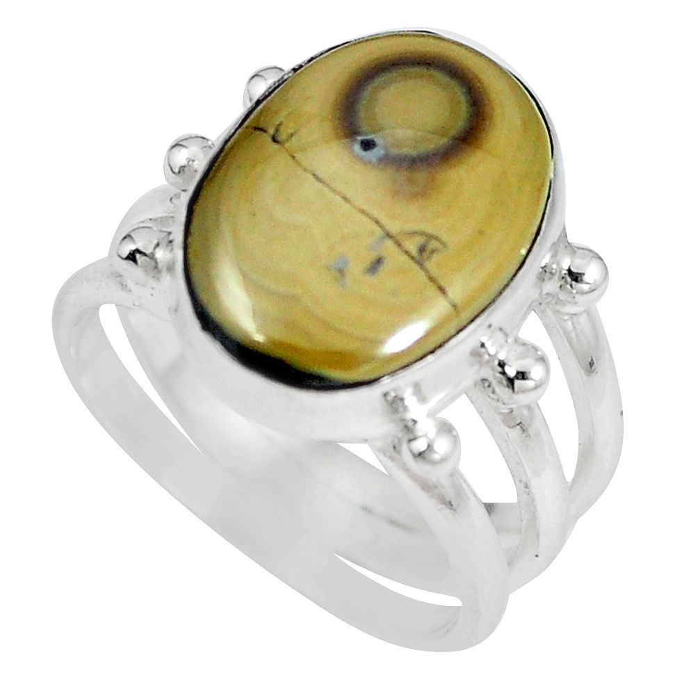 Natural yellow schalenblende polen 925 silver ring size 5 d28034