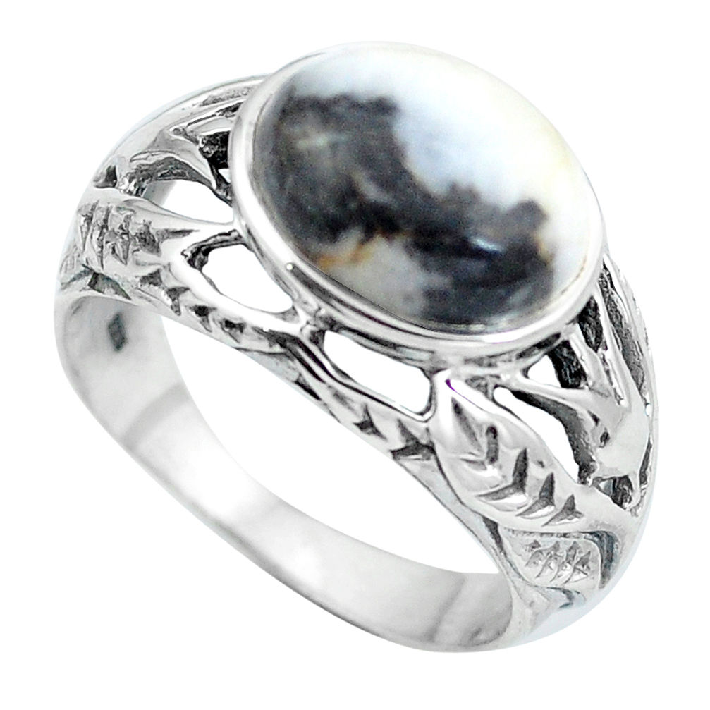 925 sterling silver natural white zebra jasper ring jewelry size 9 d28864