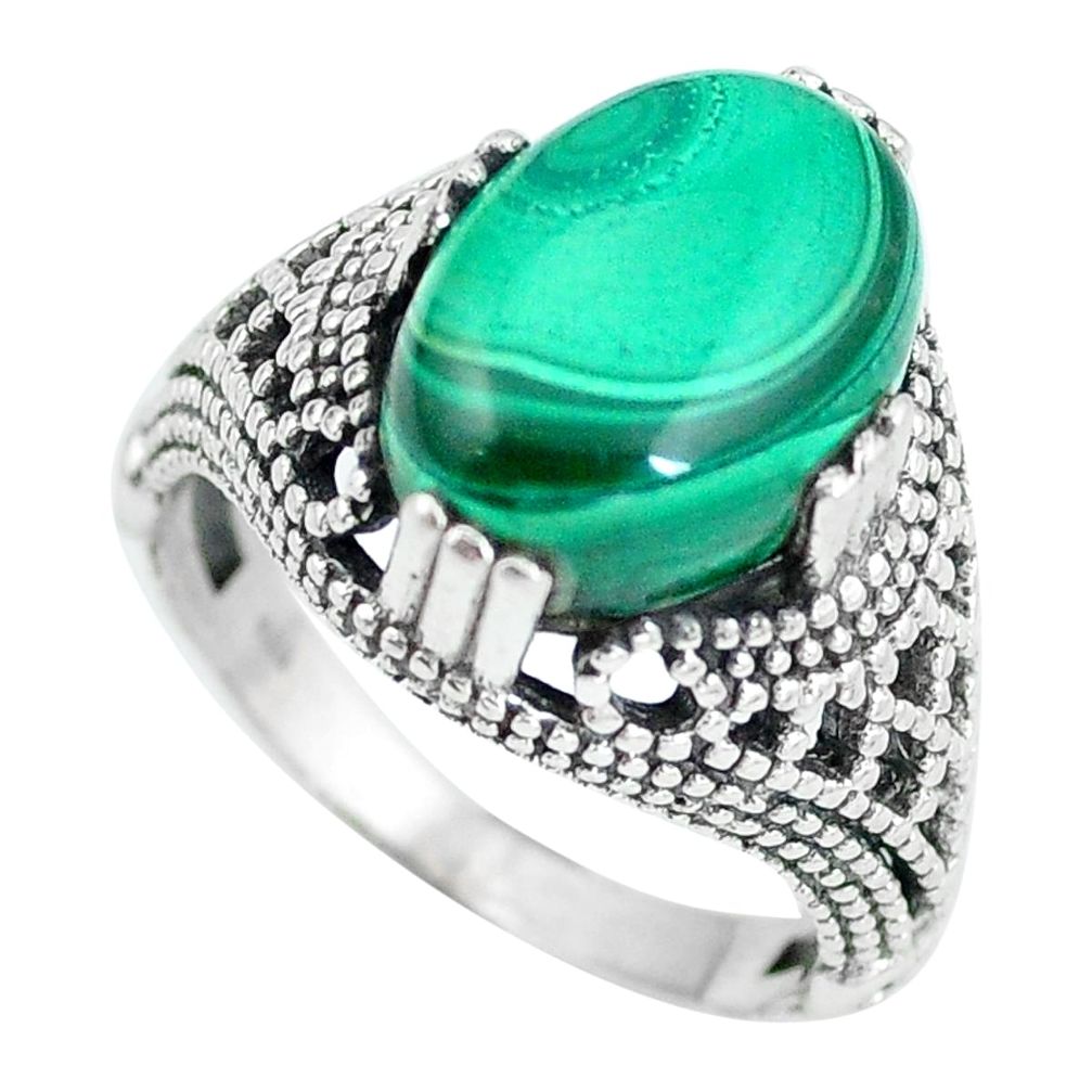 Natural green malachite (pilot's stone) 925 silver ring size 8 d28883