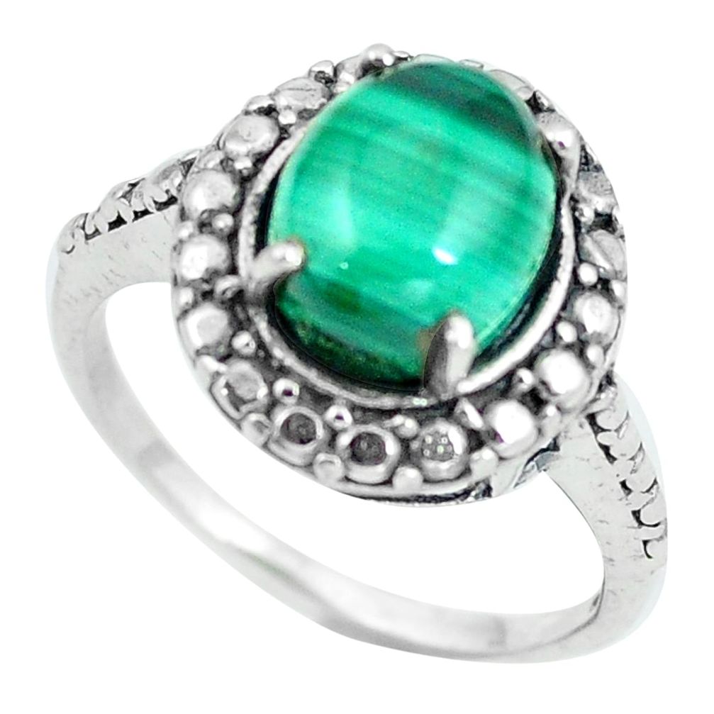 Natural green malachite (pilot's stone) 925 silver ring size 7.5 d28885