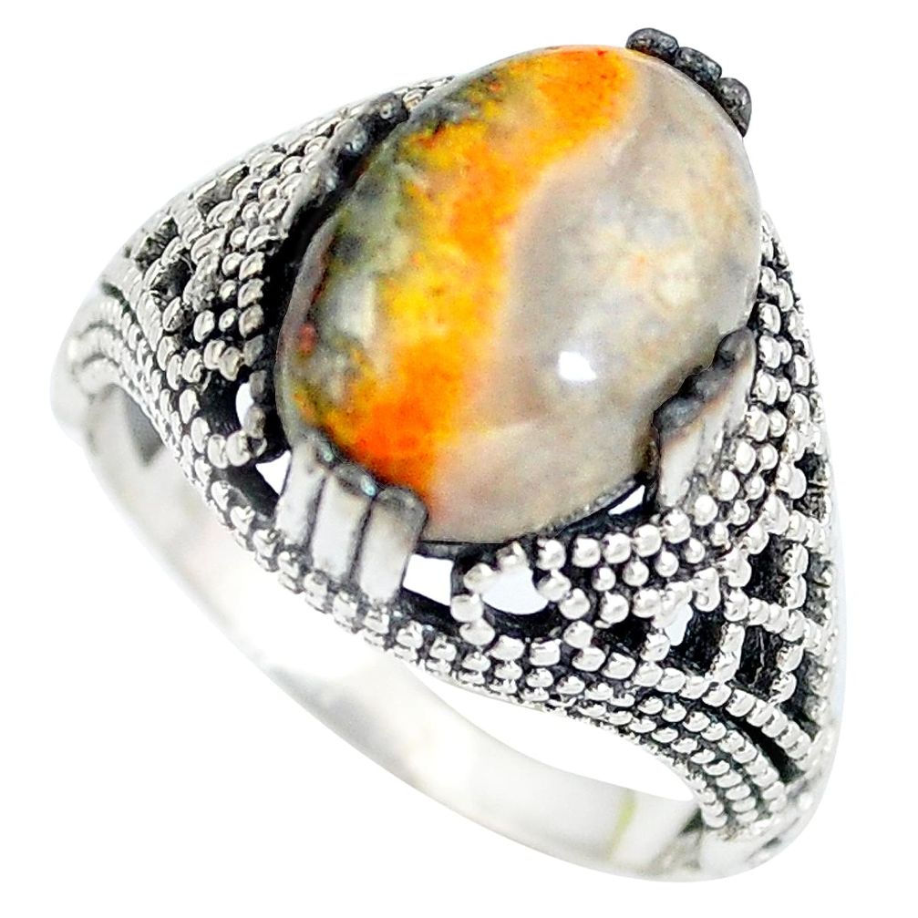 Natural yellow bumble bee australian jasper 925 silver ring size 9 d28892