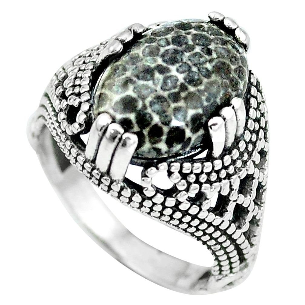 925 silver natural black stingray coral from alaska ring jewelry size 6.5 d28893