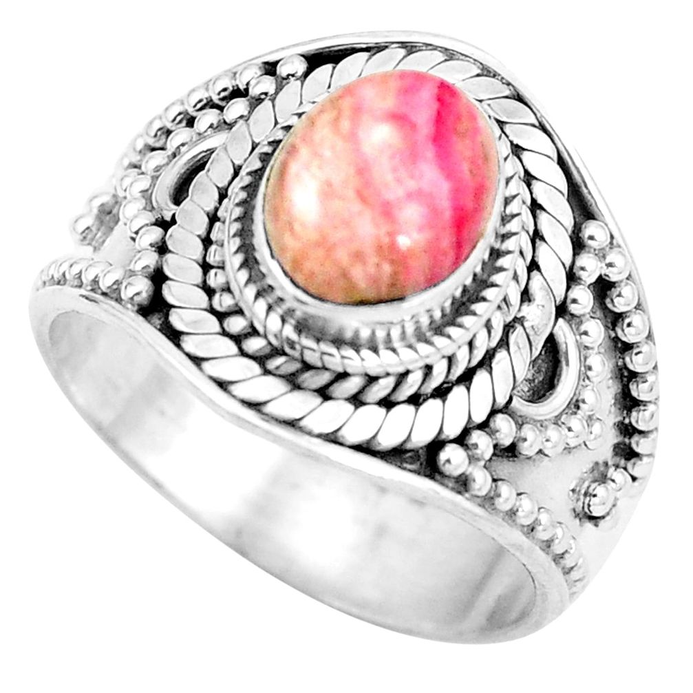 Natural pink rhodochrosite inca rose (argentina) 925 silver ring size 7.5 d28901