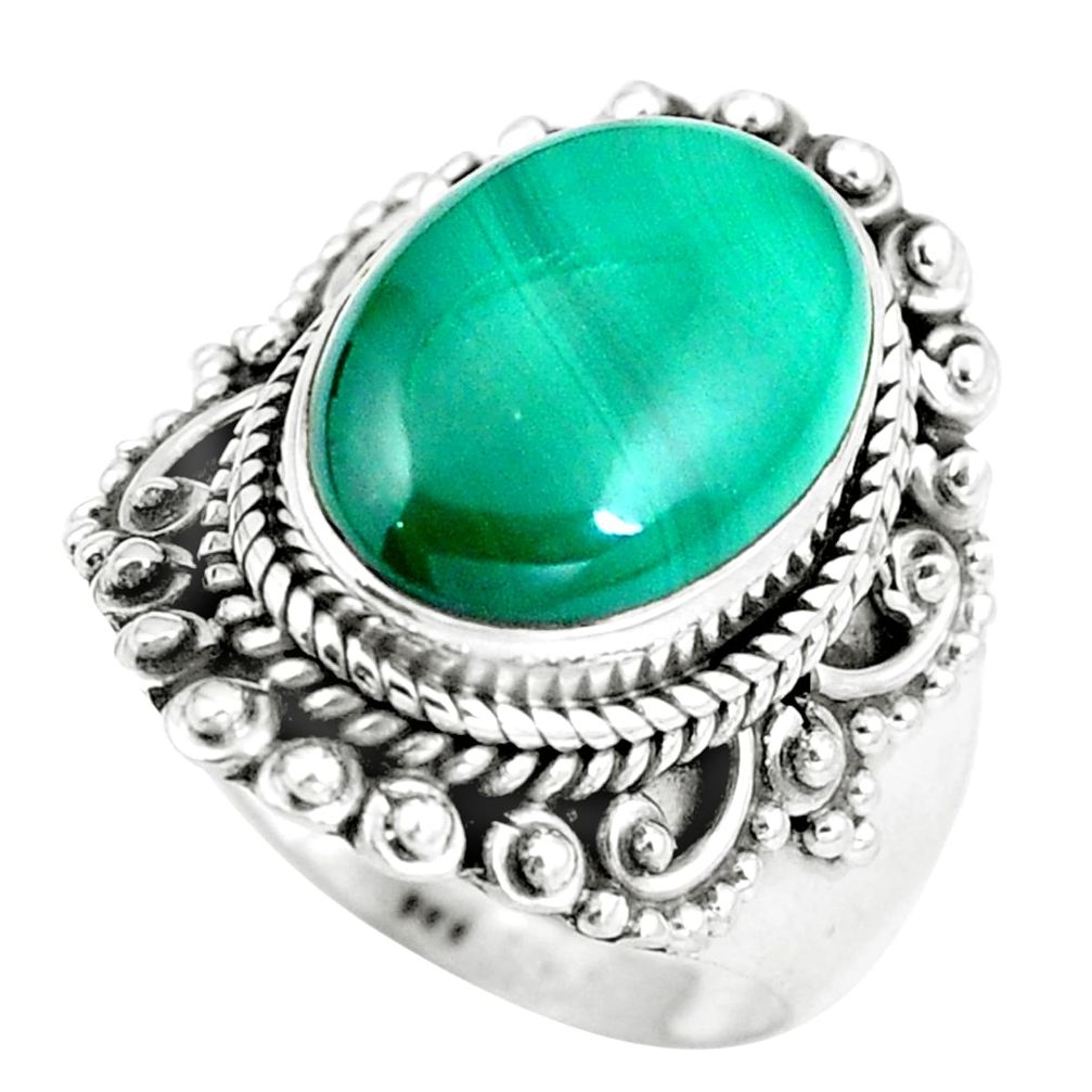 925 silver natural green malachite (pilot's stone) oval ring size 7.5 d28904