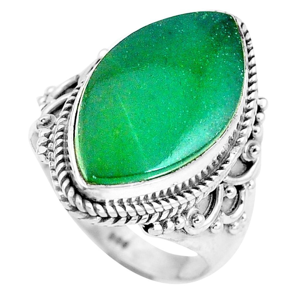 Natural green chalcedony marquise 925 sterling silver ring size 7.5 d28905