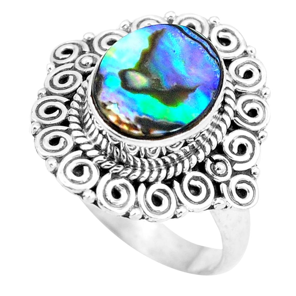 Natural green abalone paua seashell oval 925 silver ring size 8 d28906