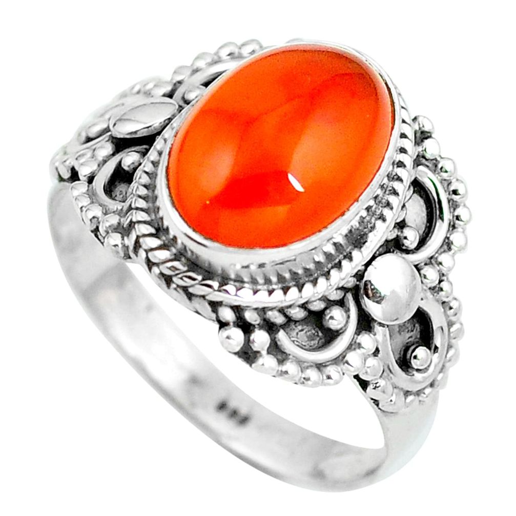 Natural orange cornelian (carnelian) 925 silver ring jewelry size 8 d28908