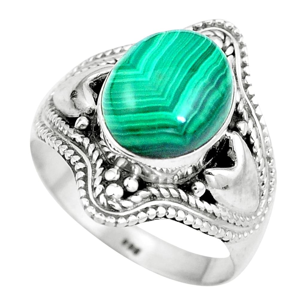 Natural green malachite (pilot's stone) oval 925 silver ring size 8 d28912