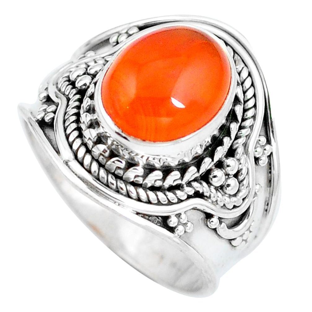 Natural orange cornelian (carnelian) 925 silver ring size 6.5 d28915