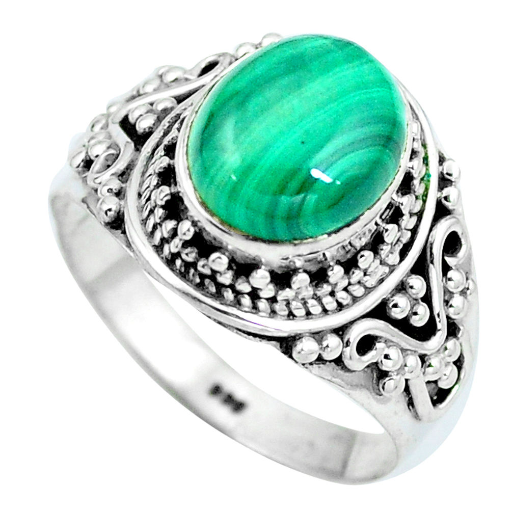 Natural green malachite (pilot's stone) 925 silver ring size 7.5 d28919