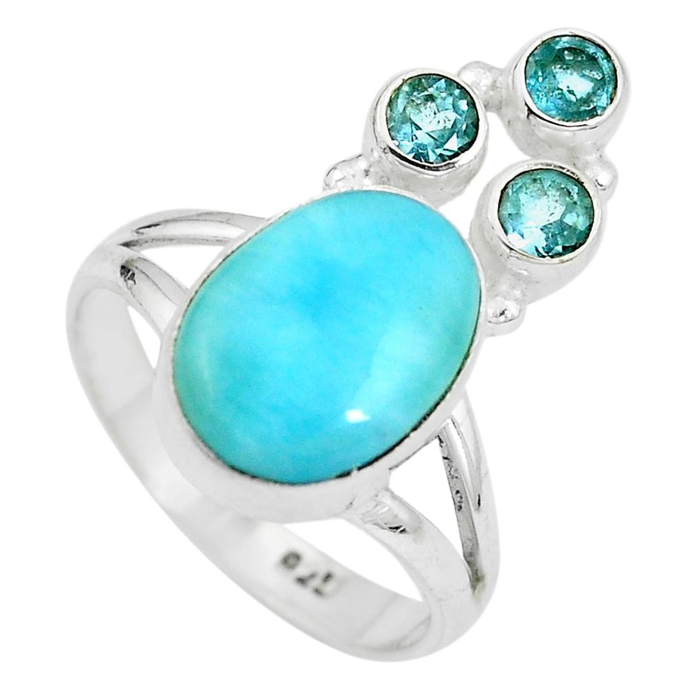 Natural blue larimar topaz 925 sterling silver ring size 8 d28930