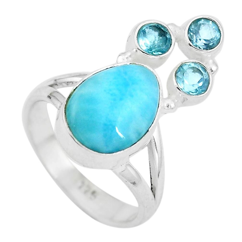 Natural blue larimar topaz 925 sterling silver ring size 6.5 d28935