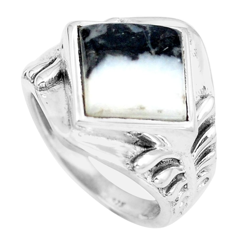 Natural white zebra jasper 925 sterling silver ring size 5.5 d28951