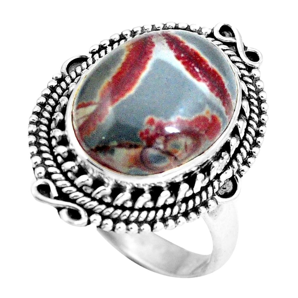 Natural grey sonoran dendritic rhyolite 925 silver ring size 8.5 d28956